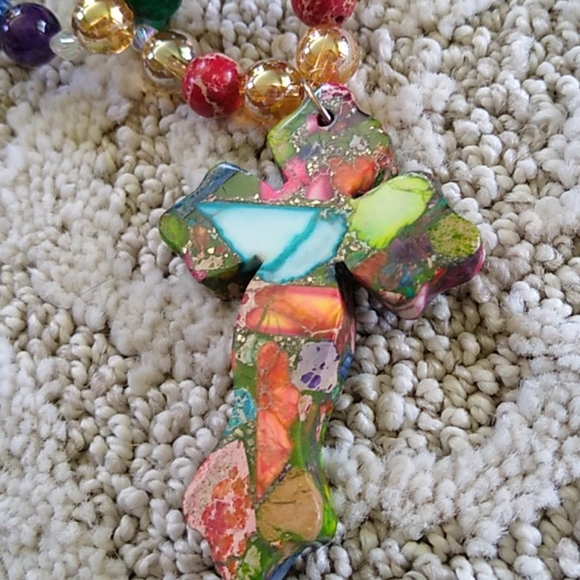 Handmade Gemstone Necklace Set Jasper Cross - Picture 5 of 8